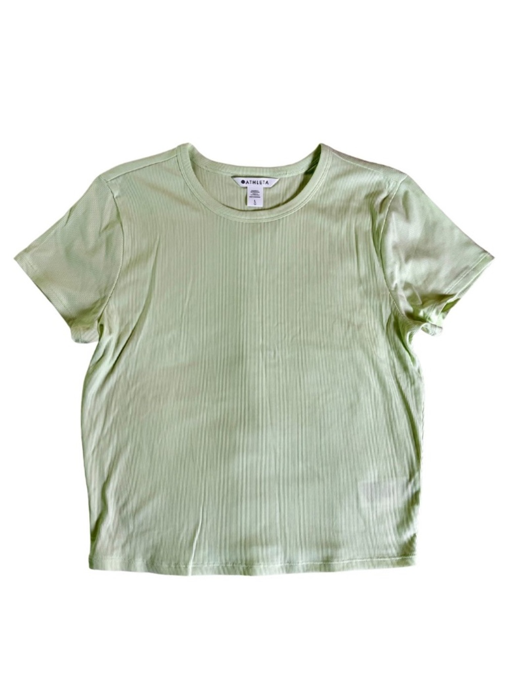 Athleta Women's Pale Lime Green Cropped Ribbed T-Shirt Top